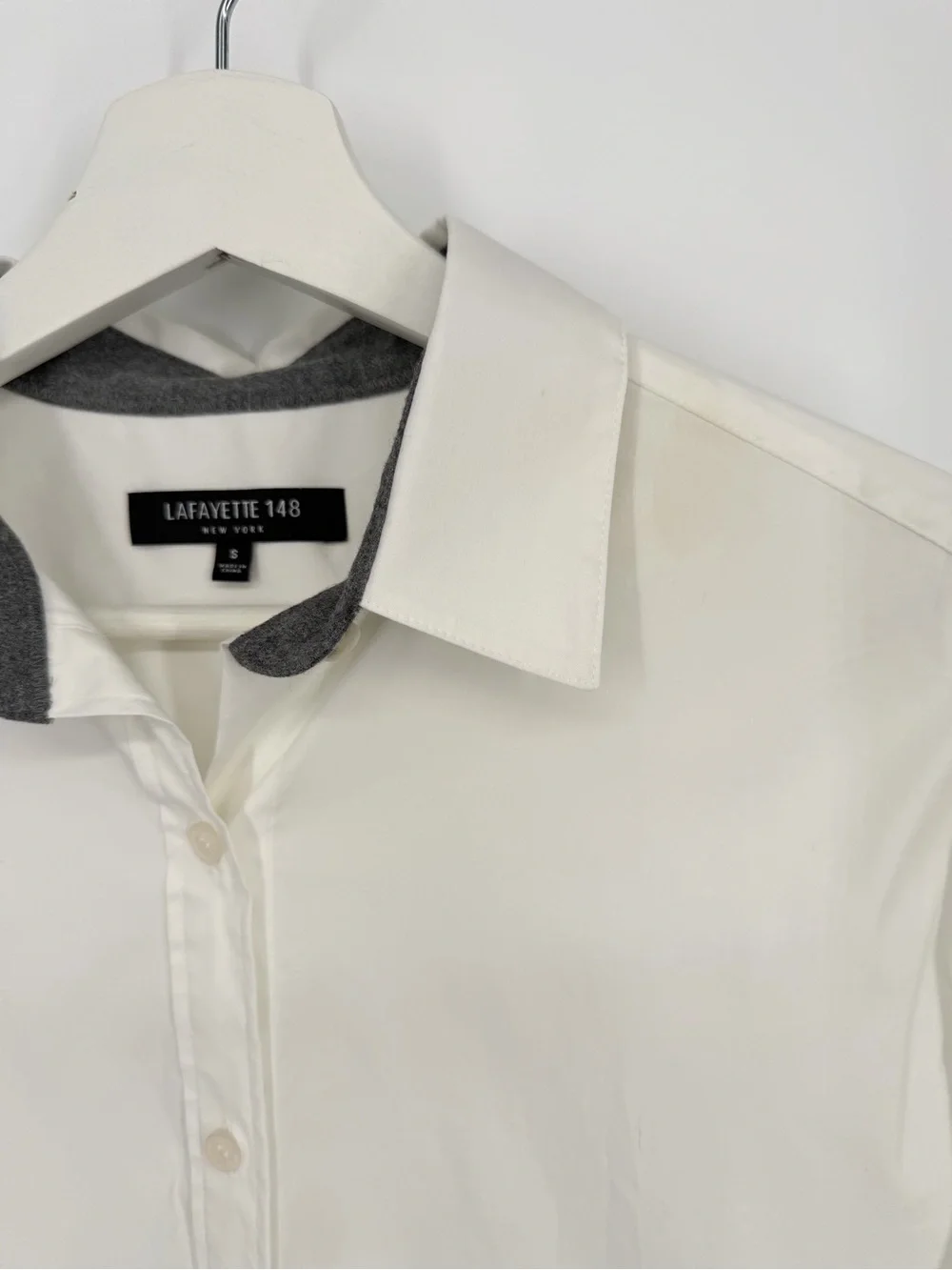 Lafayette 148 Jessie Crystal Monili Trim White‎ Poplin Shirt Tunic Top Size S